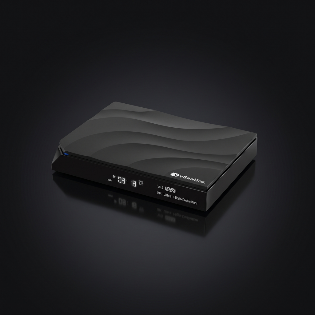 vSeeBox V6 Max Android TV box premium studio hero