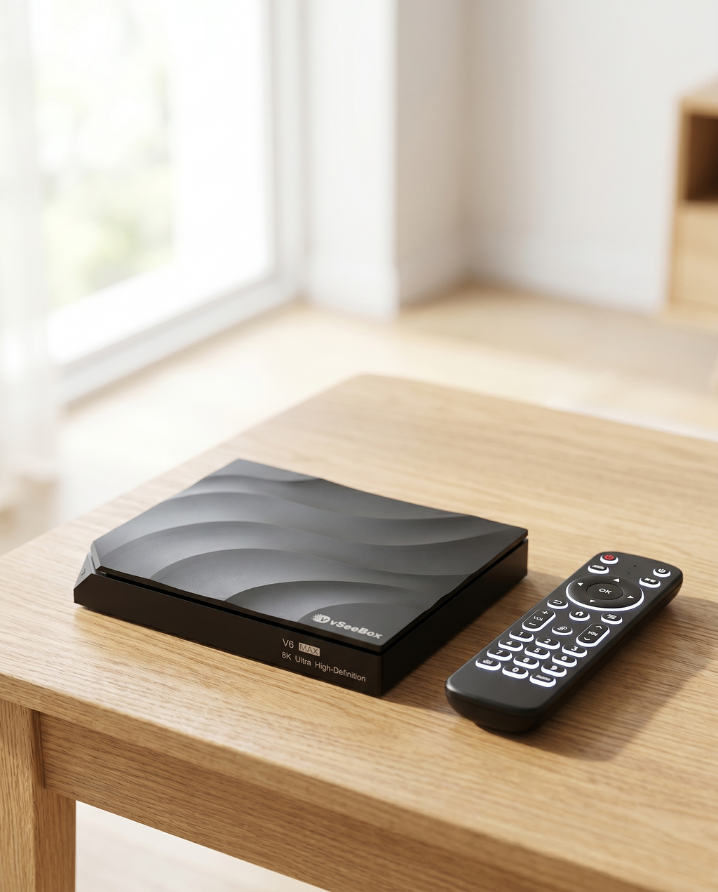 vSeeBox V6 Max with backlit voice remote
